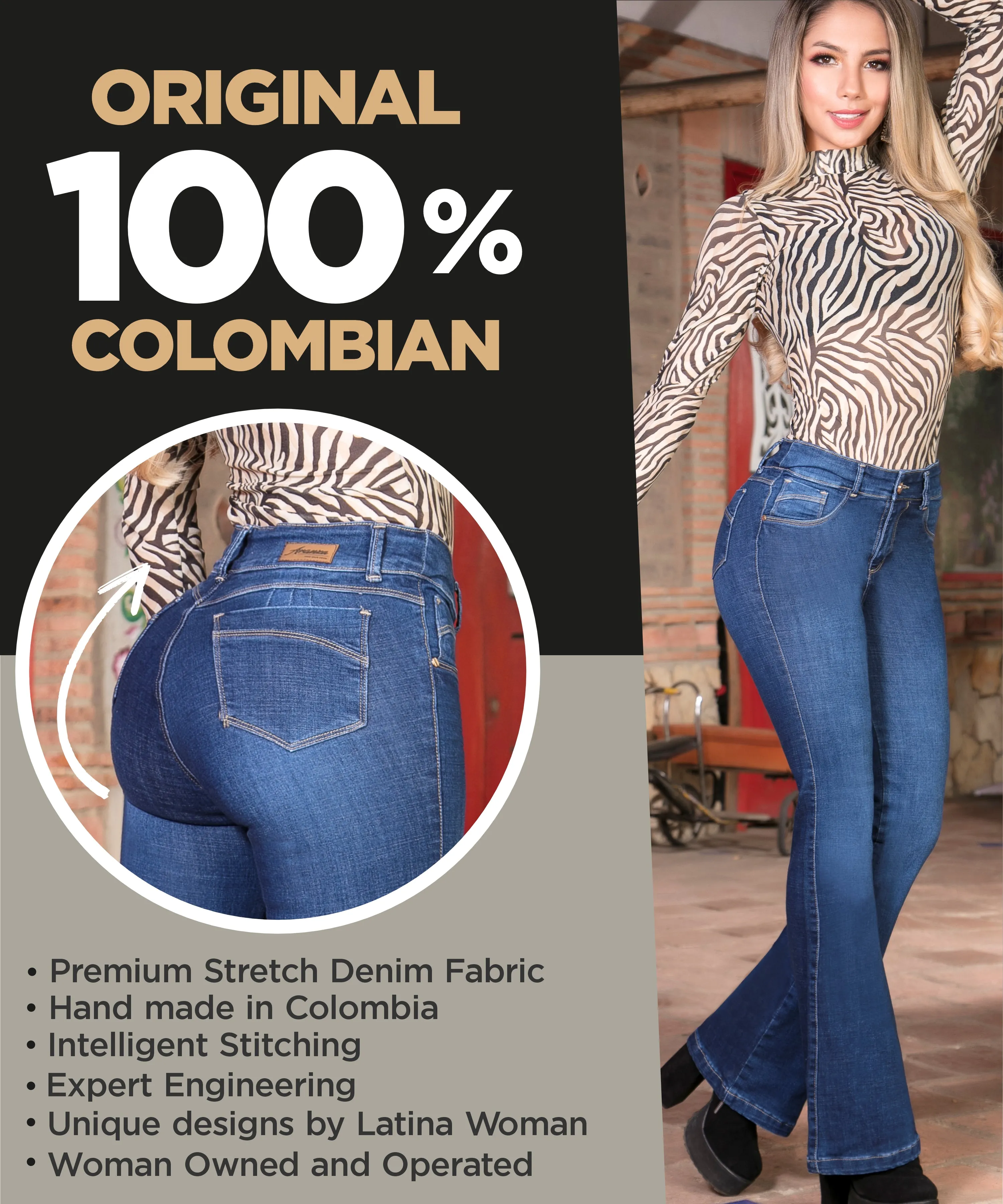 Butt Lifting Bootcut Jeans for women - Pantalones Colombianos Levanta Cola Acampanado - Karen