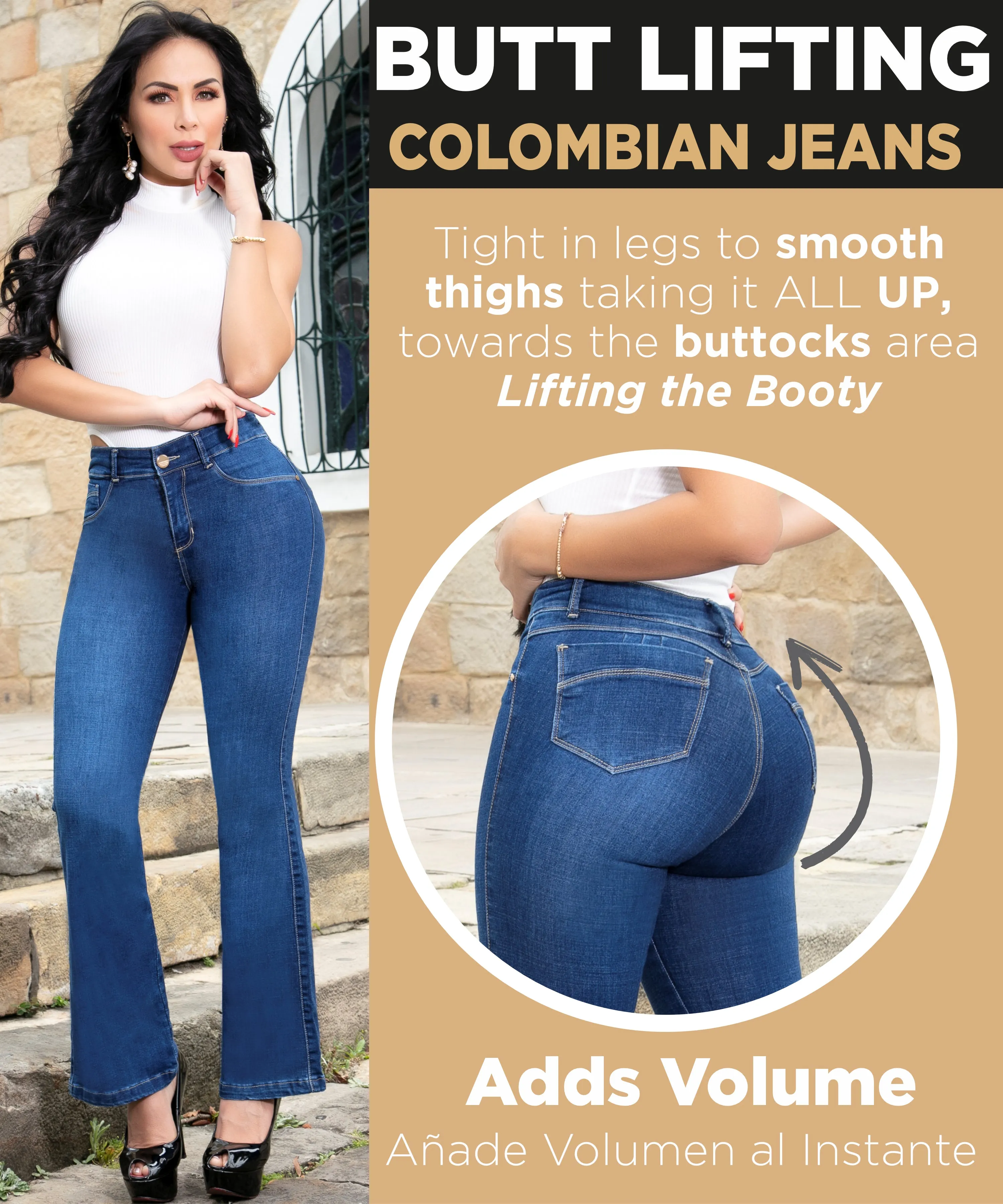 Butt Lifting Bootcut Jeans for women - Pantalones Colombianos Levanta Cola Acampanado - Karen
