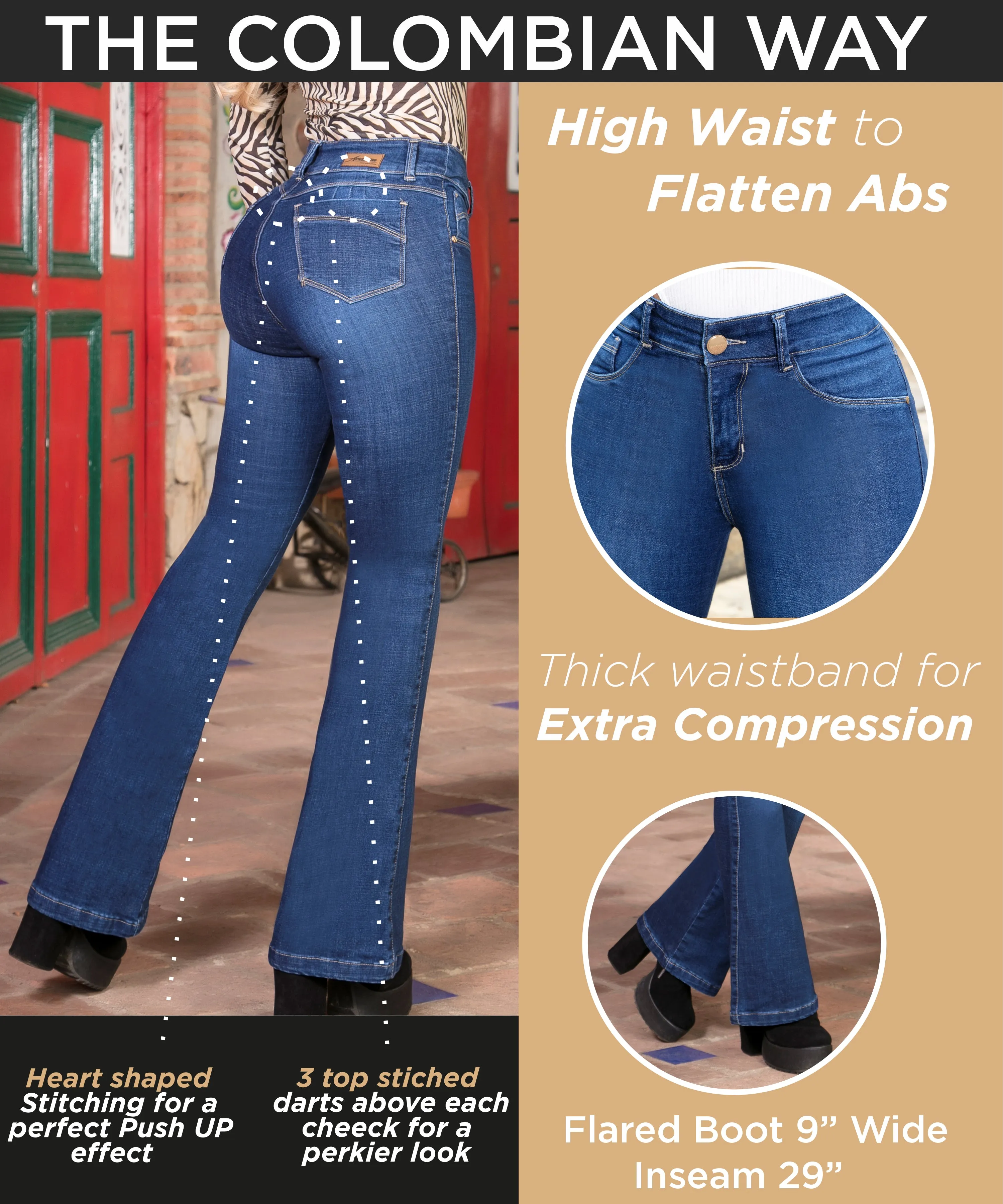 Butt Lifting Bootcut Jeans for women - Pantalones Colombianos Levanta Cola Acampanado - Karen