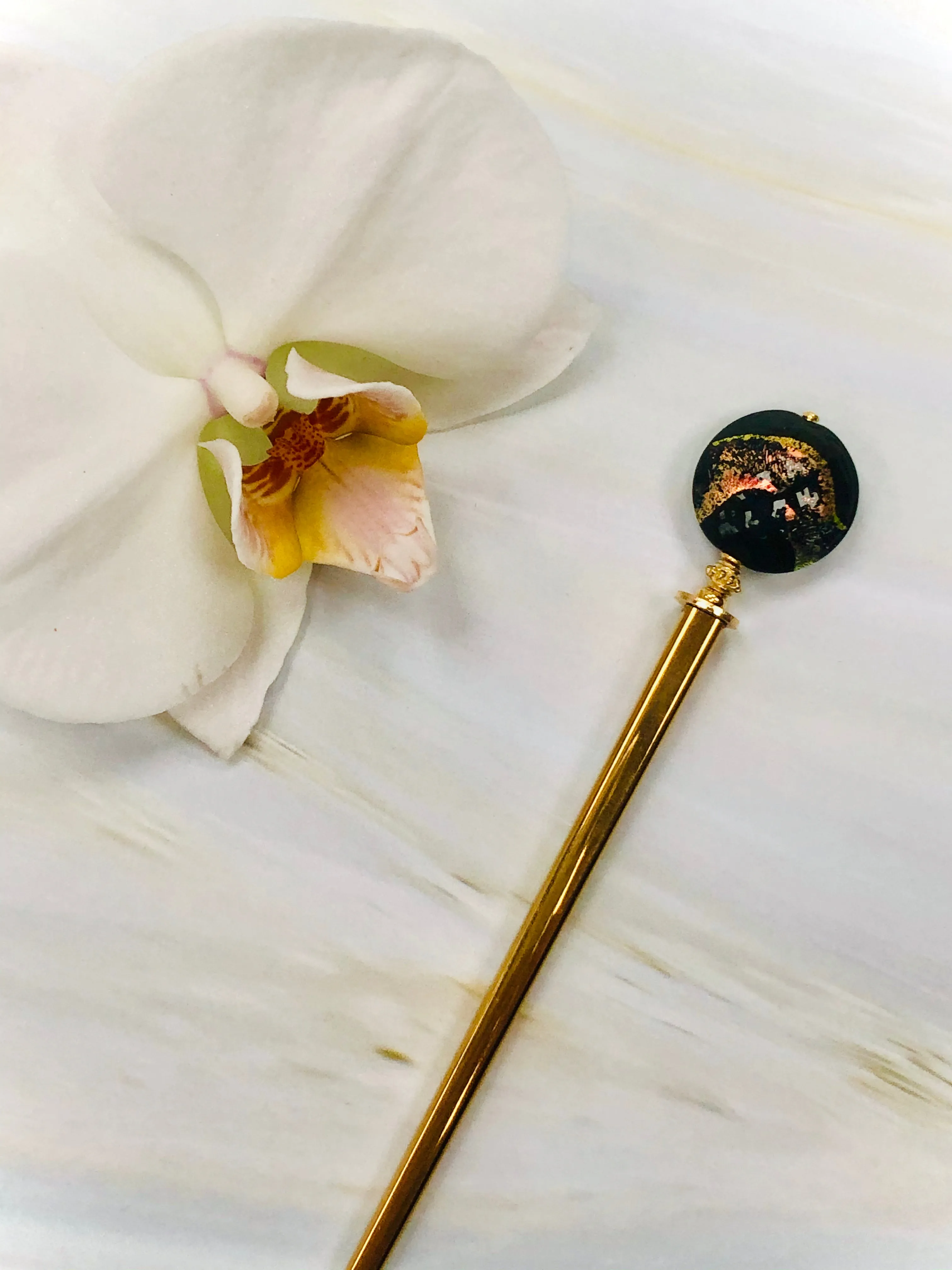 Dichroic Venetian 24k gold Art glass hair stick, hand made hair stick, shawl pin, sweater pin,
