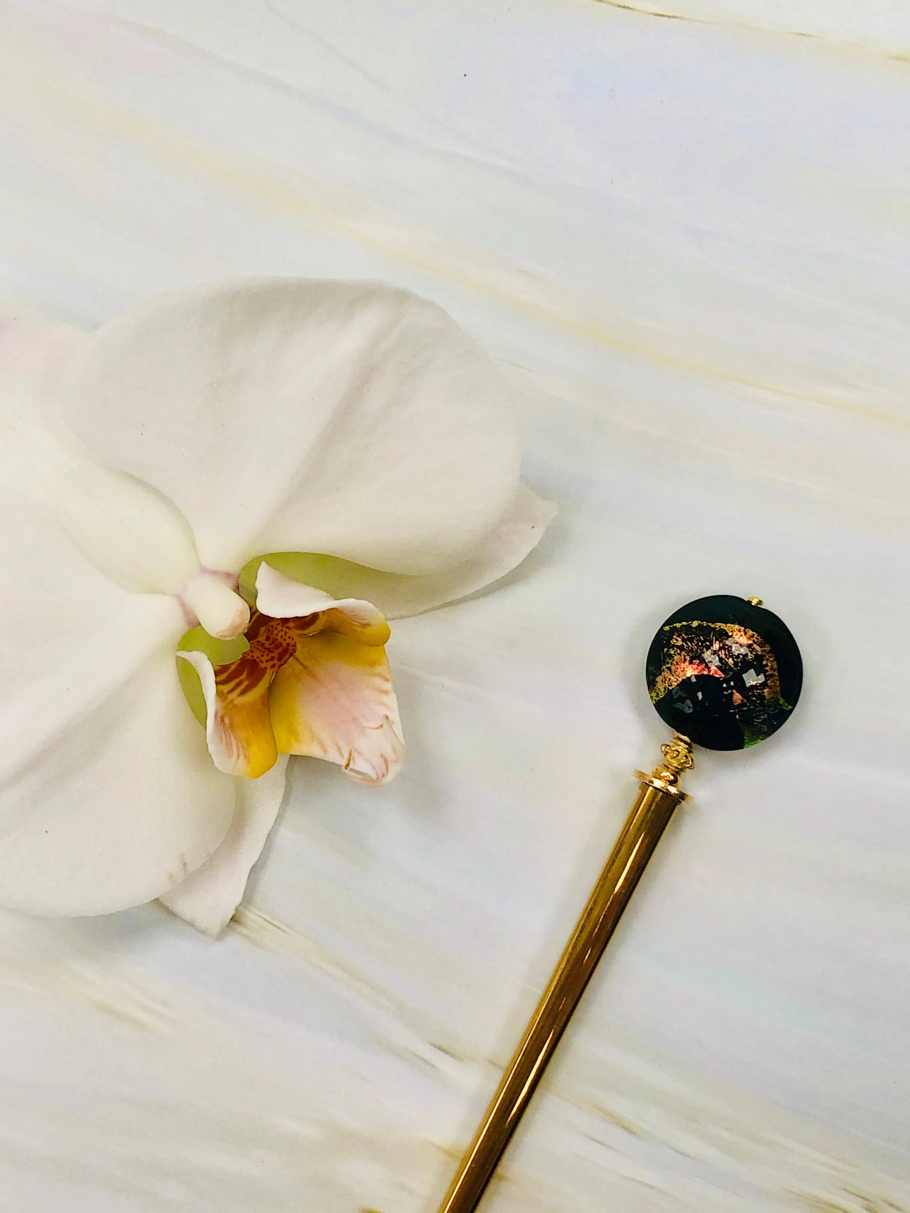 Dichroic Venetian 24k gold Art glass hair stick, hand made hair stick, shawl pin, sweater pin,