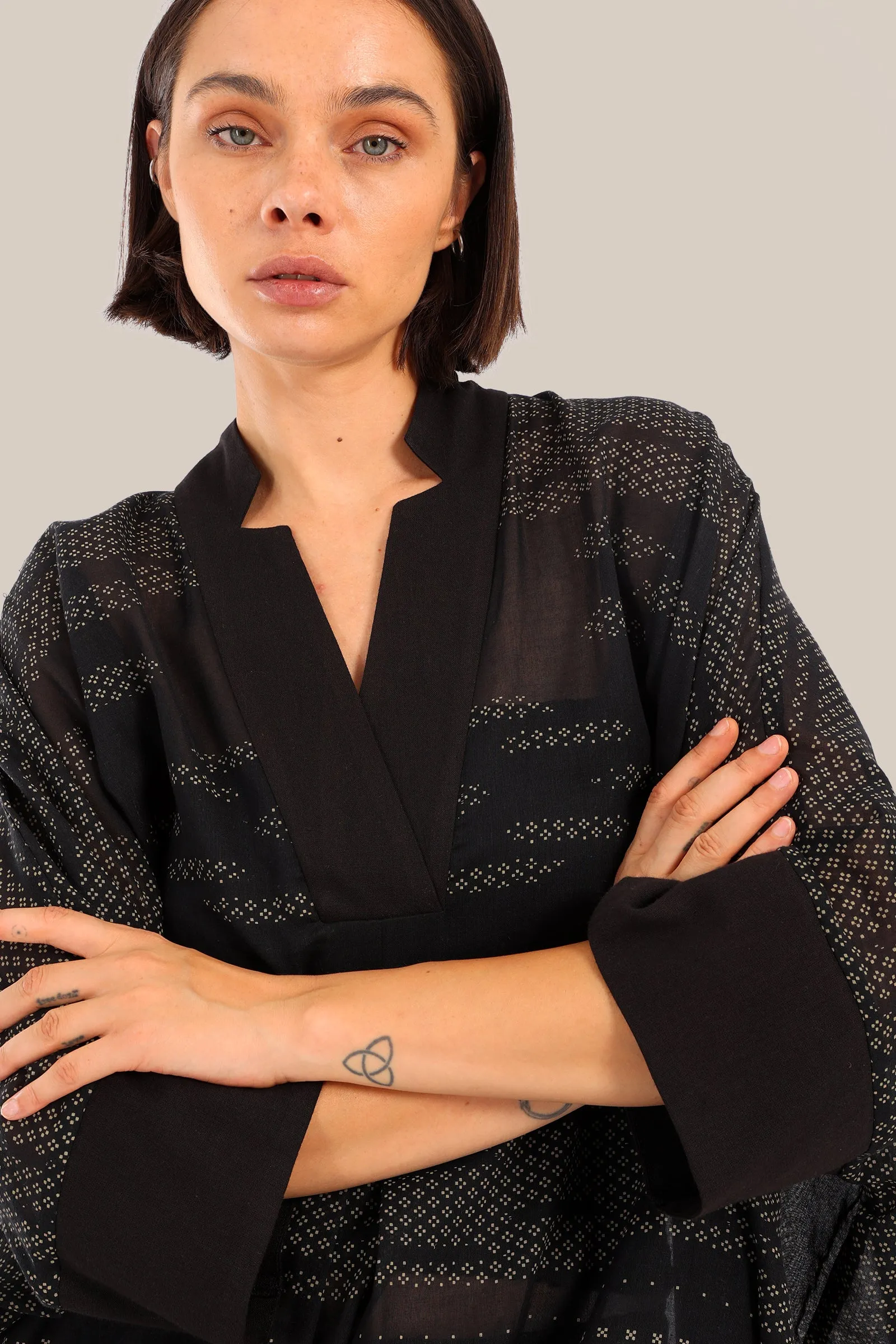 Embroidered oversized kaftan dress  with V neckline