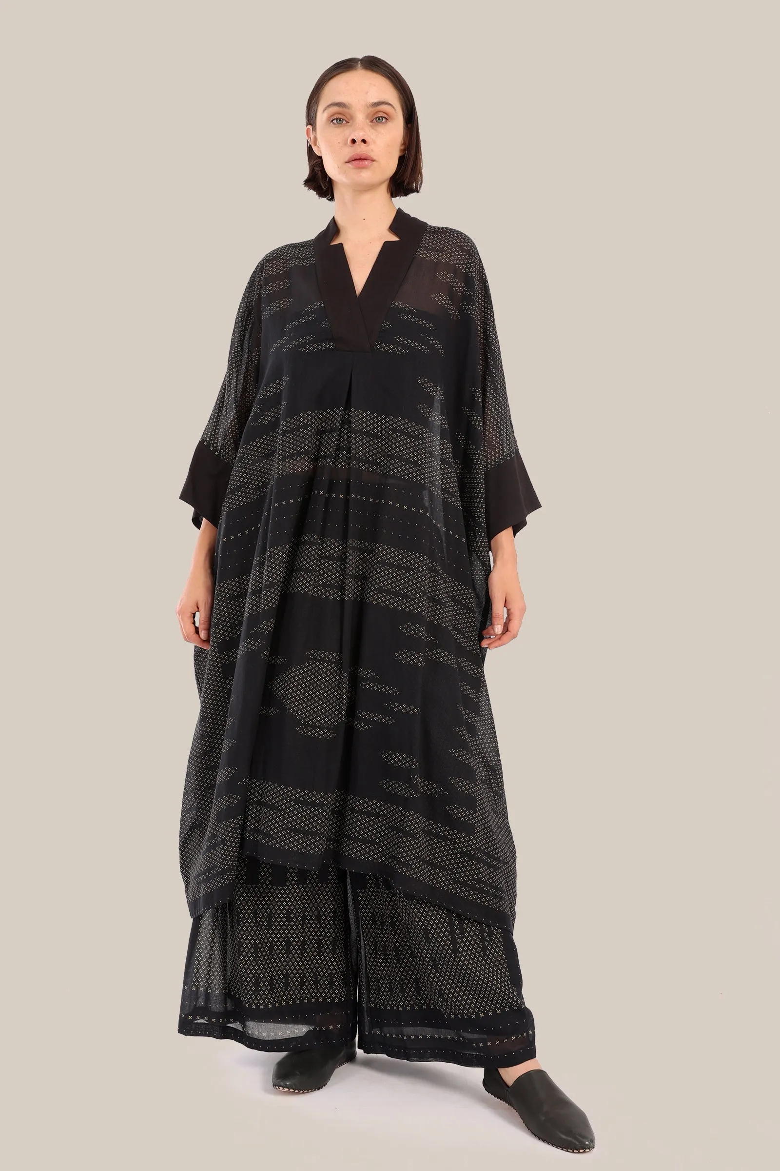 Embroidered oversized kaftan dress  with V neckline
