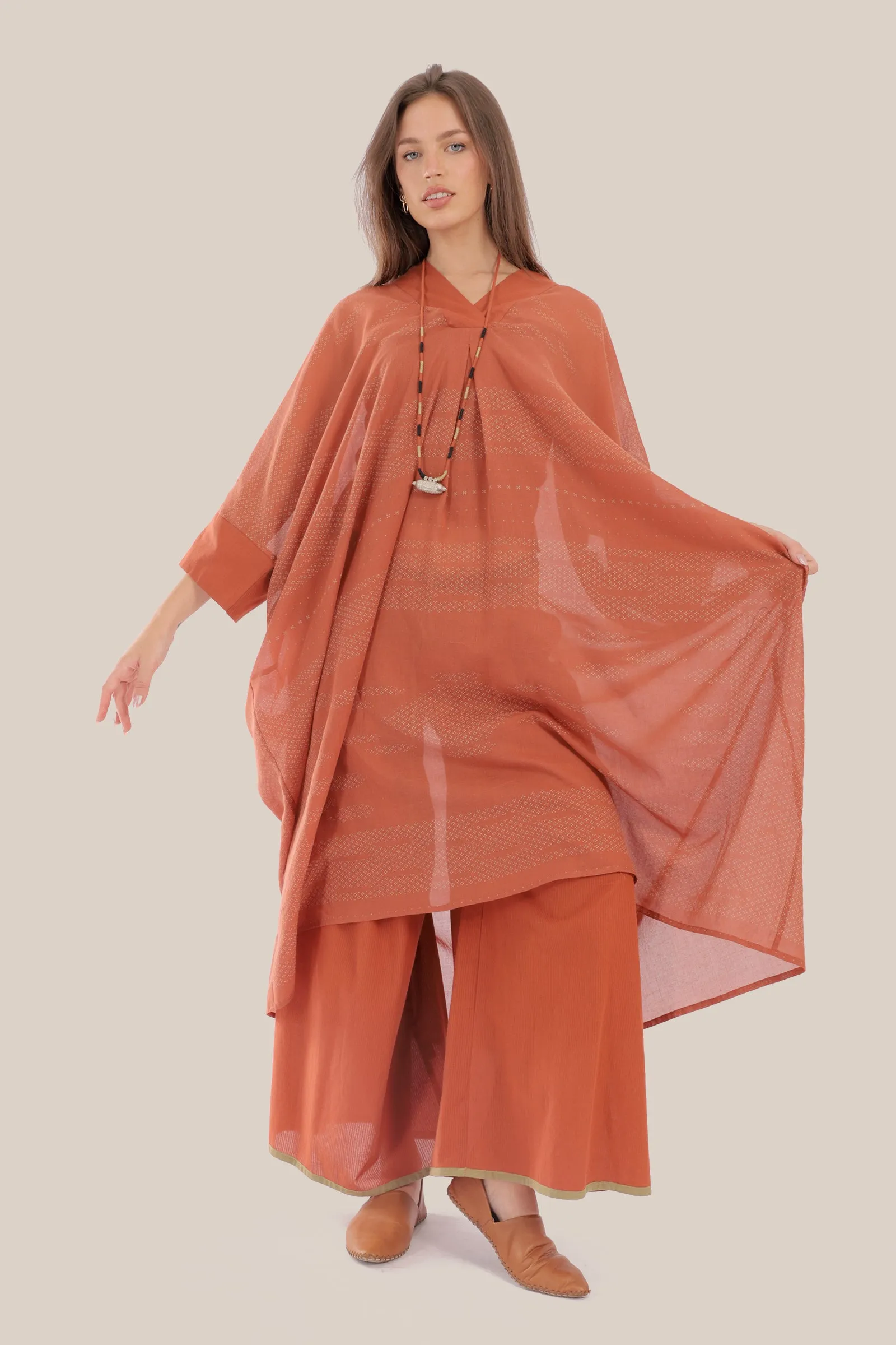 Embroidered oversized kaftan dress  with V neckline