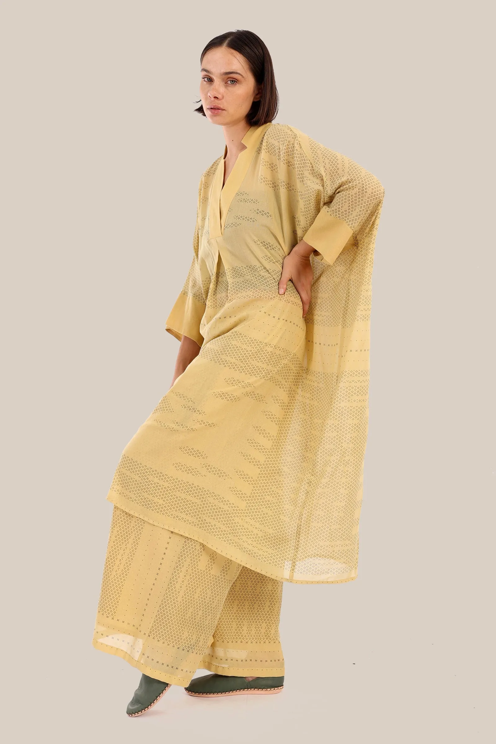 Embroidered oversized kaftan dress  with V neckline