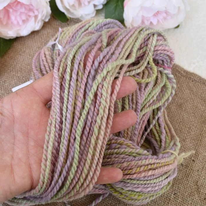 Hand Spun Tasmanian Merino Wool Chunky Yarn in Floral Cream 13077