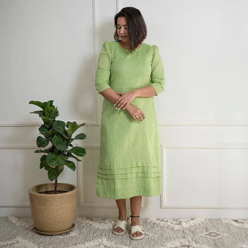 Jute Solid Long Dress| Pistachio green