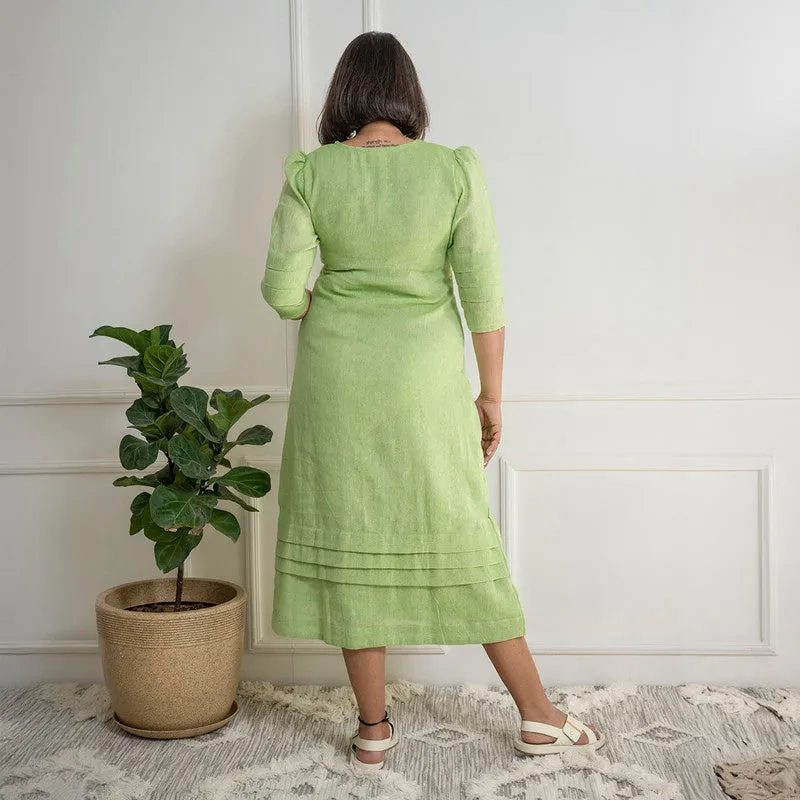 Jute Solid Long Dress| Pistachio green