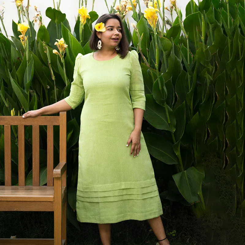 Jute Solid Long Dress| Pistachio green