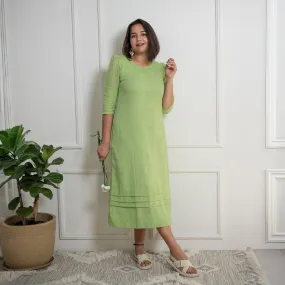 Jute Solid Long Dress| Pistachio green