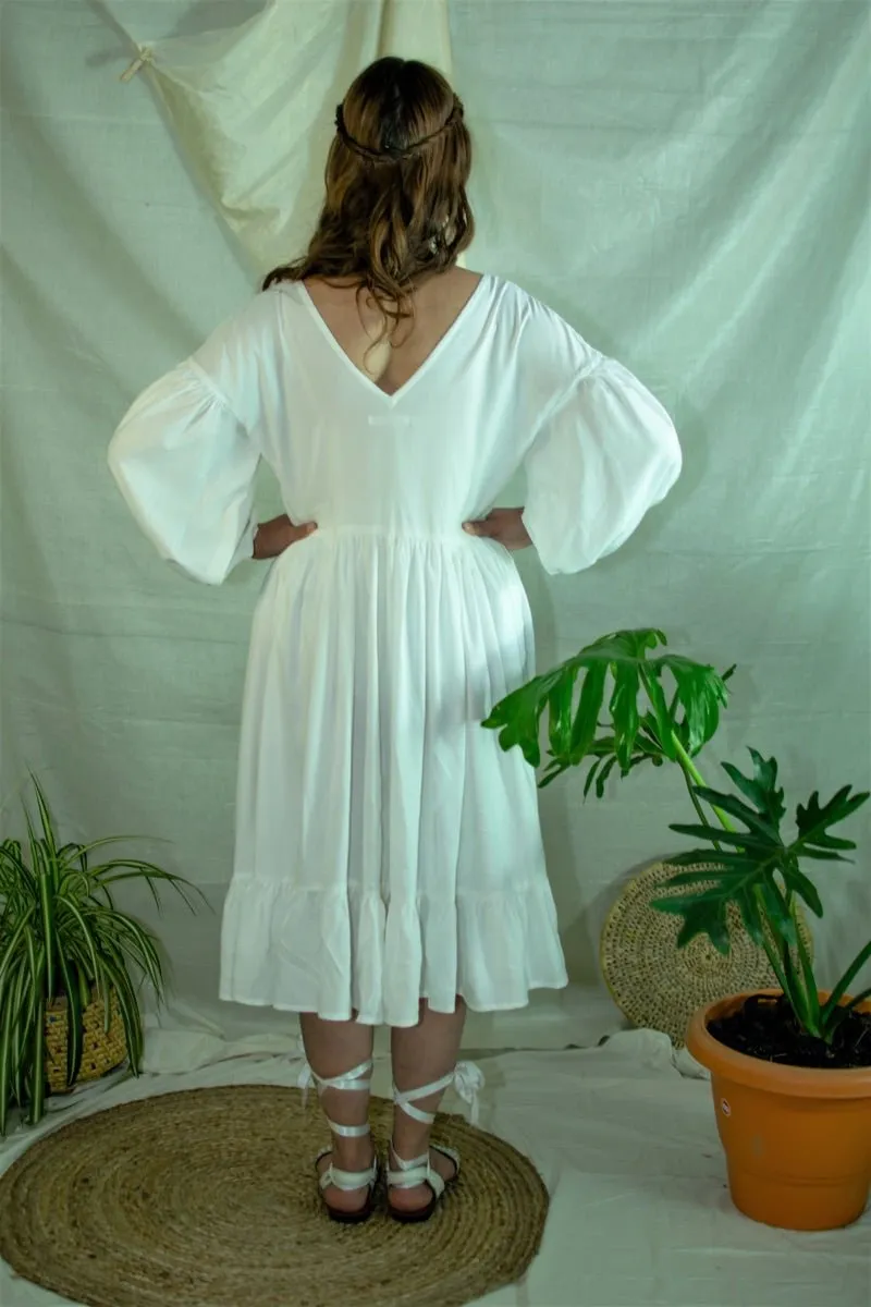 White flowy gathered summer dress
