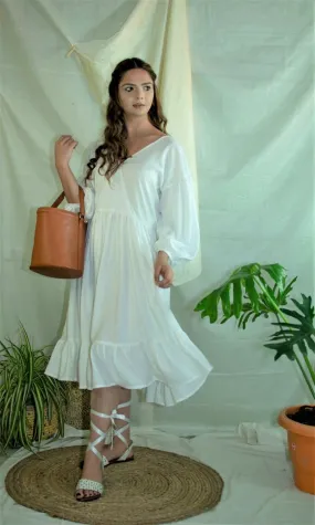 White flowy gathered summer dress