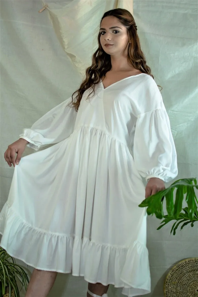 White flowy gathered summer dress