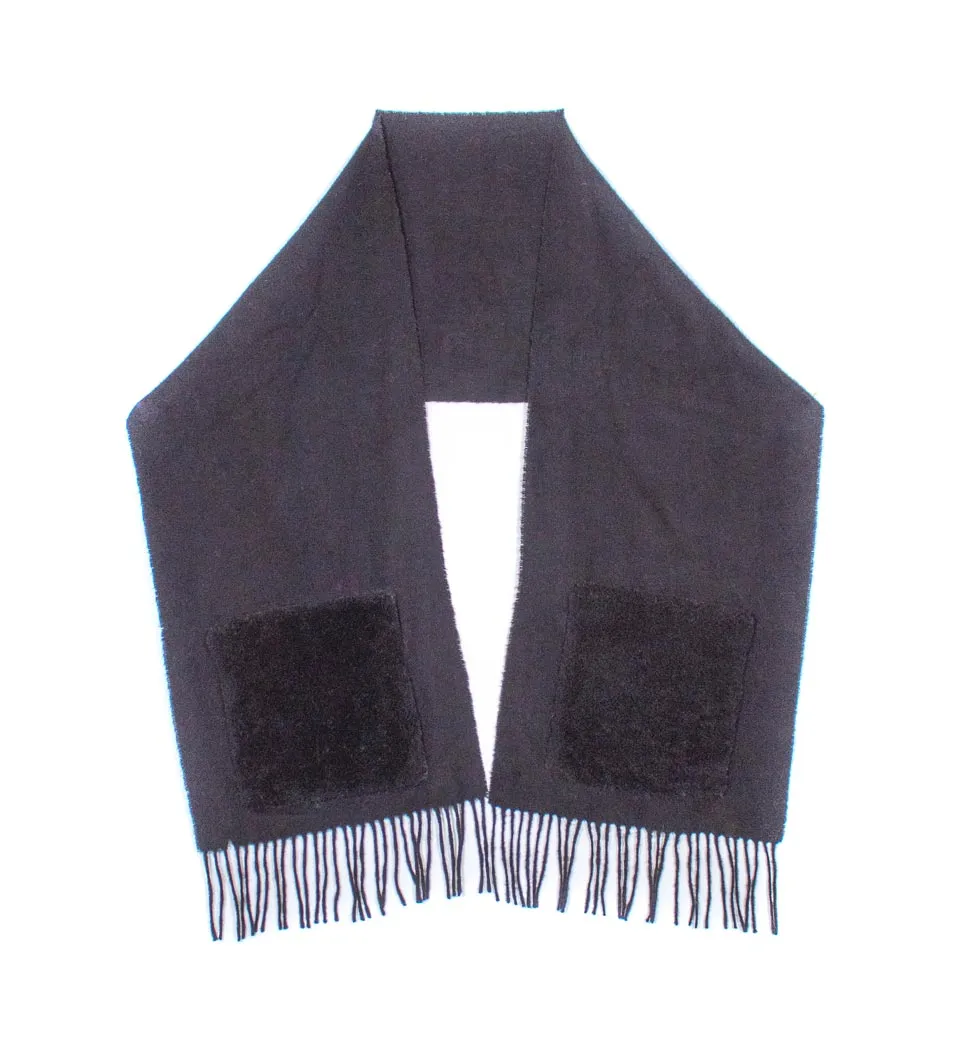 Wool Scarf With Shearling Pockets In Multiple Colors