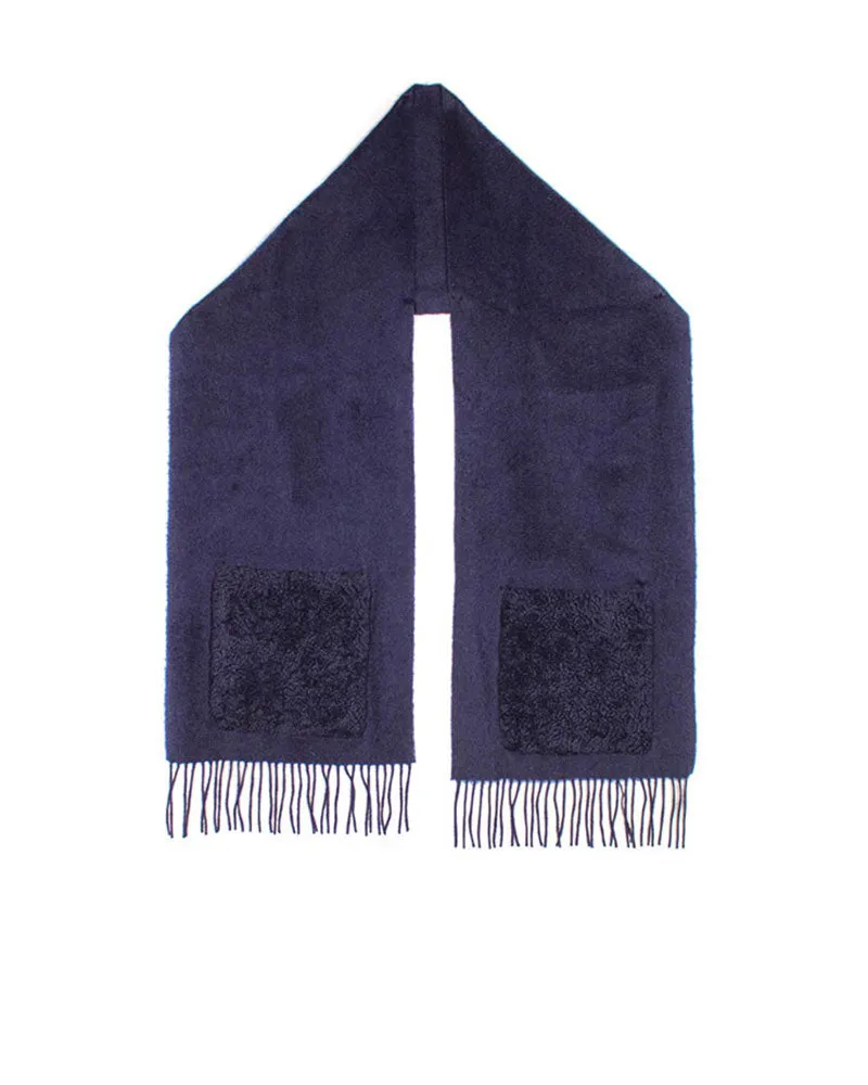 Wool Scarf With Shearling Pockets In Multiple Colors